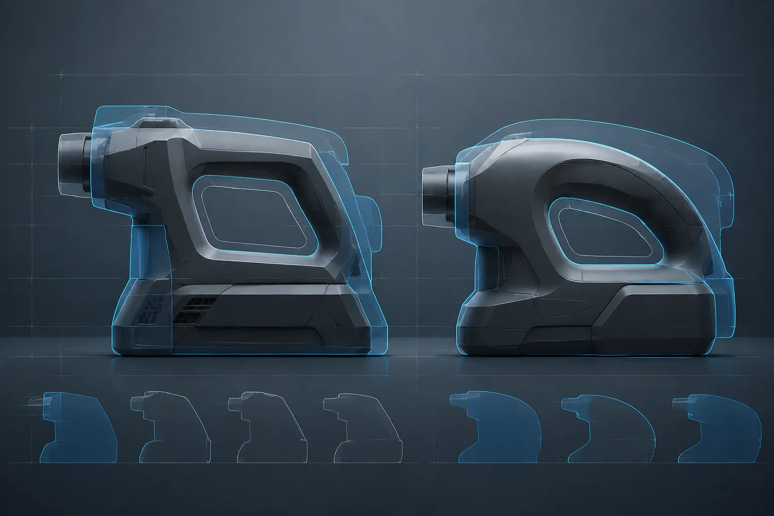 Product render silhouette overlay showing broad contour differences