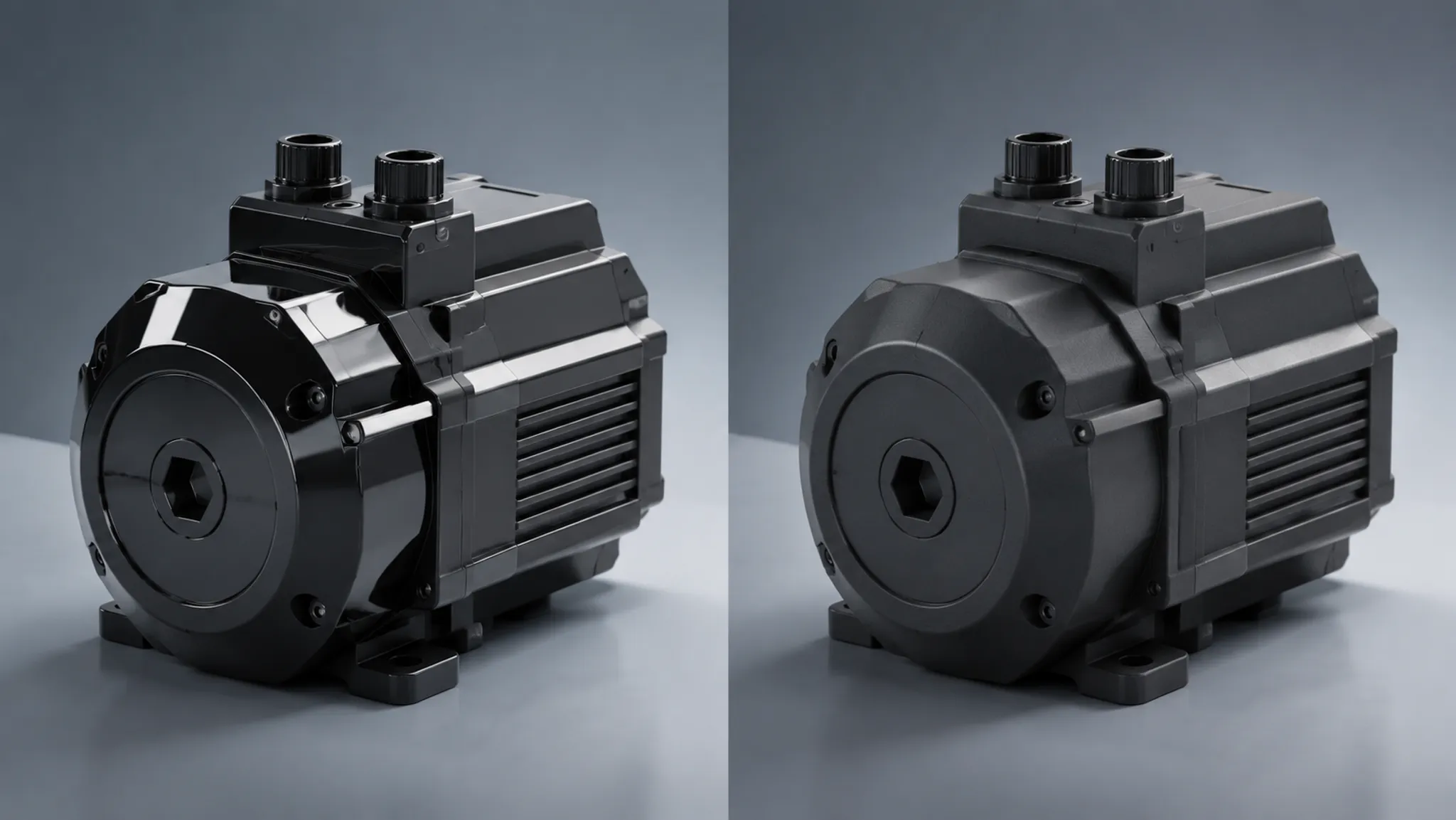Comparative concept renders showing glossy and matte finishes on the same product form